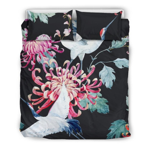 Japanese Cranes Chrysanthemum Bed Sheets Duvet Cover Bedding Set Great Gifts For Birthday Christmas Thanksgiving
