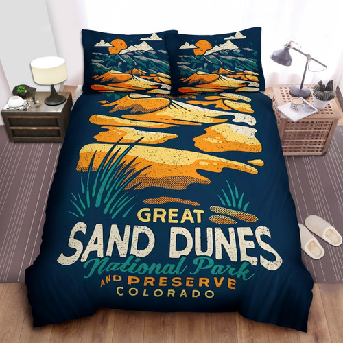 Colorado Great Sand Dunes In Dark Blue Theme Bed Sheets Spread  Duvet Cover Bedding Sets