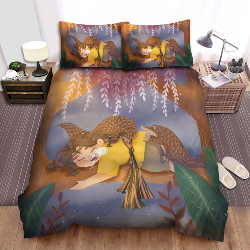The Wildlife -The Pangolin And The Sleeping Girl Bed Sheets Spread Duvet Cover Bedding Sets