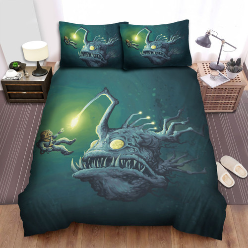 The Wild Animal - The Diver Touching The Anglerfish Bed Sheets Spread Duvet Cover Bedding Sets