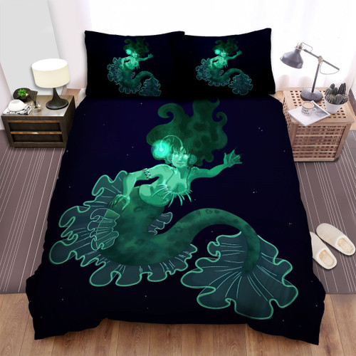 The Wild Animal - The Green Anglerfish Mermaid Smiling Bed Sheets Spread Duvet Cover Bedding Sets