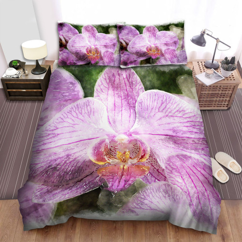 Purple Orchids Watercolor Digital Art Bed Sheets Spread Duvet Cover Bedding Sets