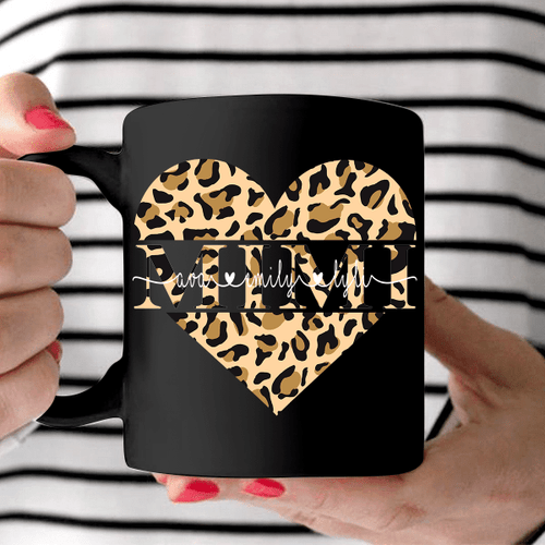 Personalized Mimi Heart - Leopard Heart Black Mugs Ceramic Mug 11 Oz 15 Oz Coffee Mug