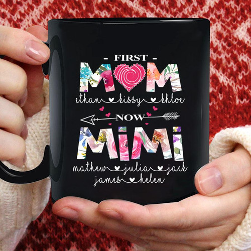 Personalized First Mom Now Mimi With Grandkids Mug Gifts For Her, Mother's Day ,Birthday, Anniversary Customized Name Ceramic Coffee Mug 11-15 Oz