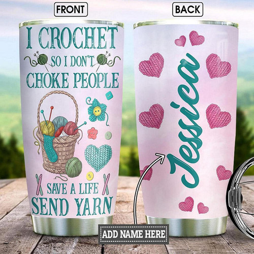 Personalized Crochet Lover Christmas Gifts Tumbler Cup With Lid, Double Wall Vacuum Insulated Travel Coffee Mug, Gift For Women Men Boyfriend Girlfriend Girls Him