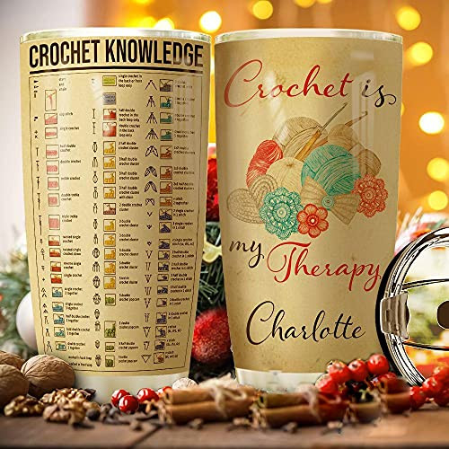 Brooklyn Crochet Personalized Tumbler Cup Crochet Knowledge Stainless Steel Vacuum Insulated Tumbler 20oz Great Customized Gifts For Birthday Christmas Thanksgiving Coffee Tea Tumbler With Lid, White