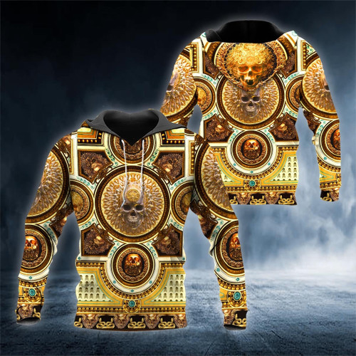 Gold Mandala Skull 3D Shirt All Over Print Hoodie, Gift For Lover Gold Mandala Skull 3D Shirt
