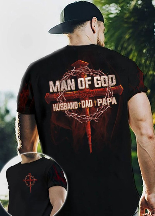 Cross Crown Of Thorns God Man Of God Unisex 3D T-shirt, Husband Dad Papa Gift All Over Print Shirt