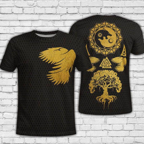 Viking Tattoo Unisex 3D T-shirt, Viking Raven Wolf Day And Night Yggdrasil Gift All Over Print Shirt
