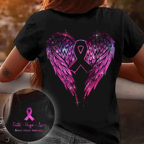 Wings Breast Cancer Awareness Unisex 3D T-shirt, Pink Ribbon Angle Wings Gift All Over Print Shirt