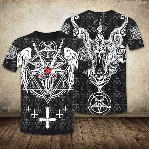Baphomet Satanic Red Eyes Demon Unisex 3D T-shirt, Halloween Style Dead Ghost Daddy Gift All Over Print Shirt