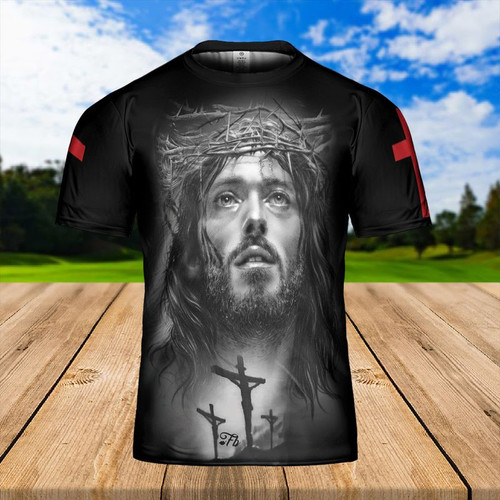 Jesus Artwork A Child Of God Unisex 3D T-shirt, A Man Of Faith A Warrior Of Christ Gift All Over Print Shirt