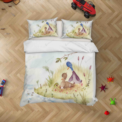 Wild Duck Family, Frog Reed Floral Bed Sheets Duvet Cover Bedding Set Great Gifts For Birthday Christmas Thanksgiving