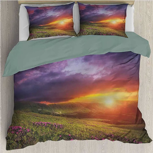 Landscape Pattern Mountain and Rhododendron  Bed Sheets Spread  Duvet Cover Bedding Sets