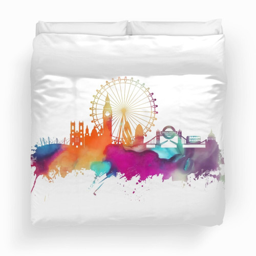 London Skyline Colorful Watercolor Duvet Cover Bedding Set