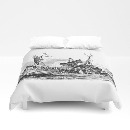 Vintage Sailboat And Giant Octopus Bed Sheets Duvet Cover Bedding Set Great Gifts For Birthday Christmas Thanksgiving