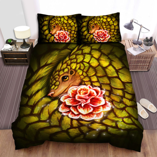 The Wild Animal - The Pangolin Curled Up With A Flower Bed Sheets Spread Duvet Cover Bedding Sets