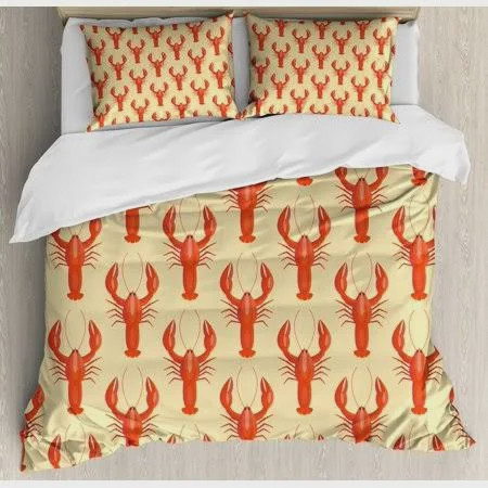 Lobster Symmetrical Continuous Pattern  Bed Sheets Spread  Duvet Cover Bedding Sets