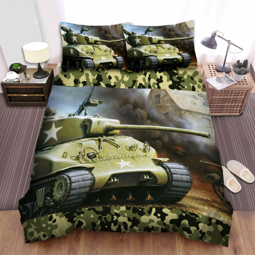 Military Weapon In Ww2, White Stars On M4 Us Tank Bed Sheets Spread Duvet Cover Bedding Sets