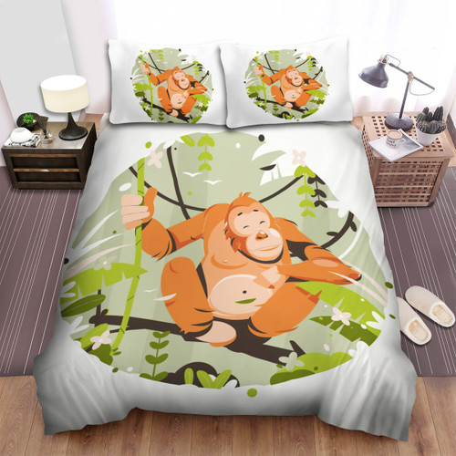 The Wild Animal - The Orangutan On The Tree Artistic Bed Sheets Spread Duvet Cover Bedding Sets