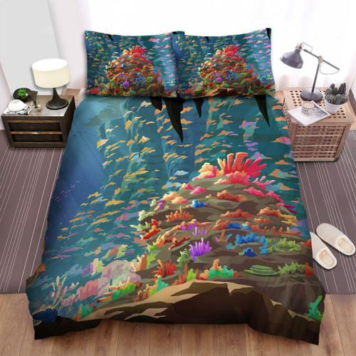 Exploring Colorful Coral Reefs Under The Ocean Artwork Bed Sheets Spread Duvet Cover Bedding Sets