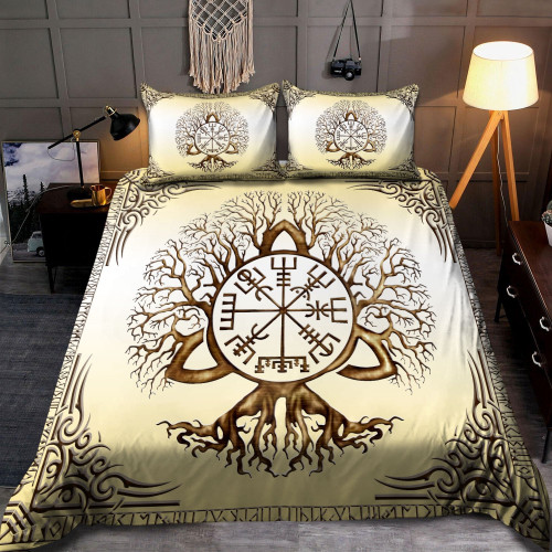 Viking Vegvisir And Tree Of Life Yggdrasil Duvet Cover Bedding Set