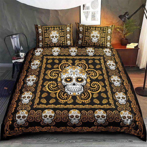 Sugar Skull Gold Pattern Premium Duvet Cover Bedding Set