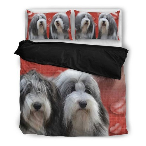 Valentine S Day Special Bearded Collie Red Print  Bed Sheets Spread  Duvet Cover Bedding Sets
