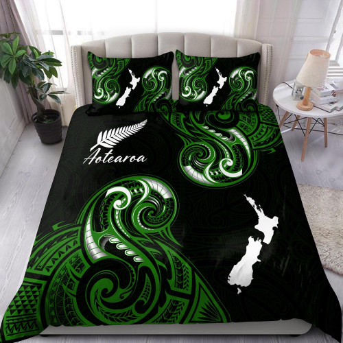 Aotearoa Map New Zealand Maori Fern Duvet Cover Bedding Set