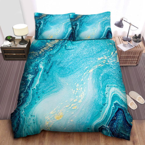 Marble Mint Gold Glitter Turquoise  Bed Sheets Spread  Duvet Cover Bedding Sets
