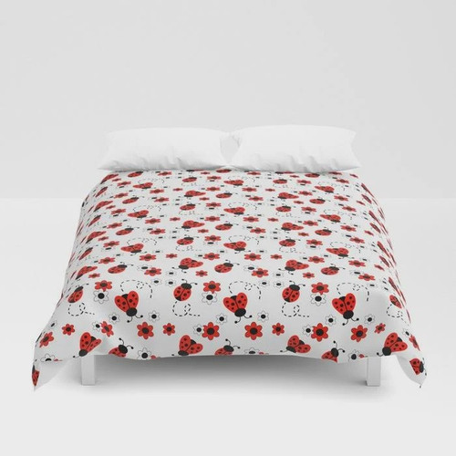 Red Ladybug Floral Pattern  Bed Sheets Spread  Duvet Cover Bedding Sets