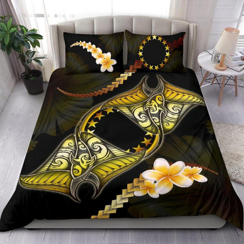 Cook Islands Plumeria Polynesian Manta Ray Yellow Duvet Cover Bedding Set
