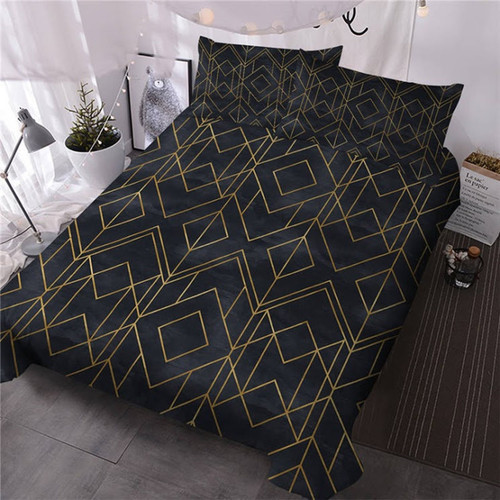 Black Marble Gold Geometric  Bed Sheets Spread  Duvet Cover Bedding Sets