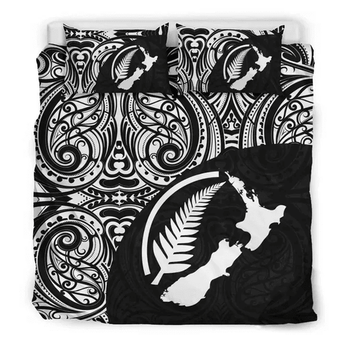 Aotearoa Maori With Map And Silver Fern Duvet Cover Bedding Set
