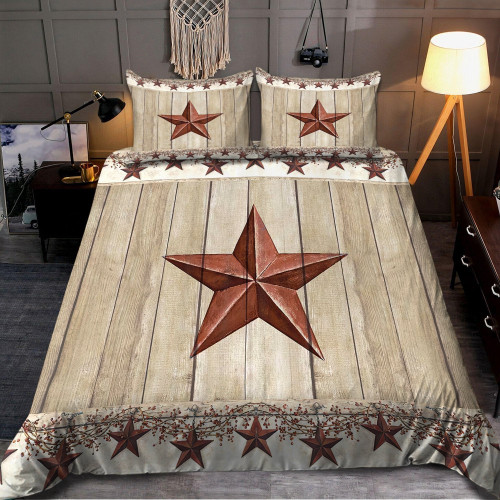 Cowboy With Rustic Barn Star Duvet Cover Bedding Set