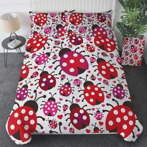 Pink And Red Ladybugs  Bed Sheets Spread  Duvet Cover Bedding Sets