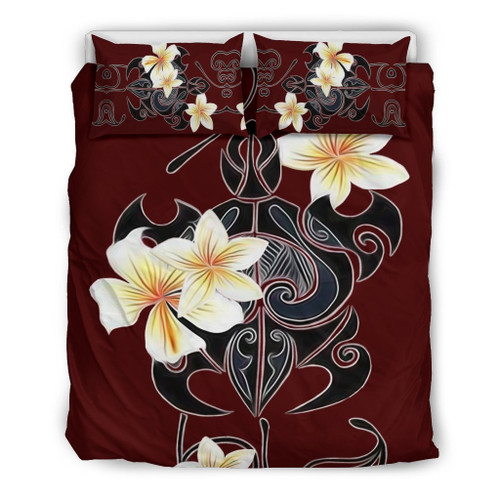 Turtle And Plumeria Pattern Red Bedding Set Bed Sheets Spread  Duvet Cover Bedding Sets