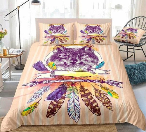 Boho Wolf Feathers Stripe  Bed Sheets Spread  Duvet Cover Bedding Sets