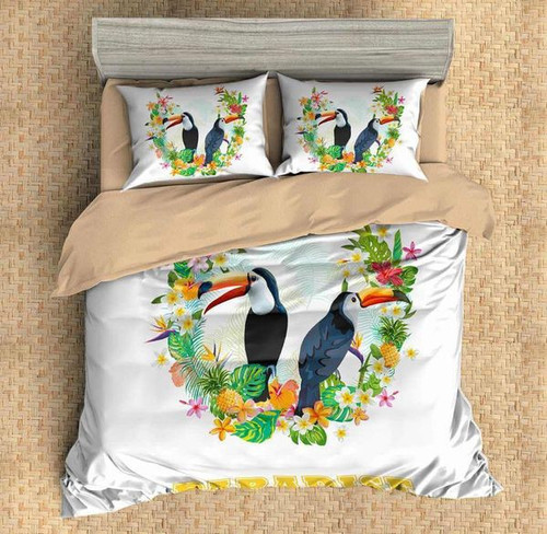 Toucan With Flower Wreath  Bed Sheets Spread  Duvet Cover Bedding Sets Perfect Gifts For Toucan Lover Gifts For Birthday Christmas Thanksgiving