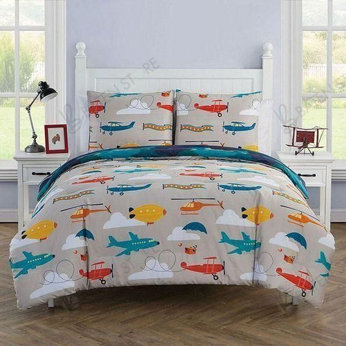 Colorful Cartoon Airplane Bed Sheets Duvet Cover Bedding Set