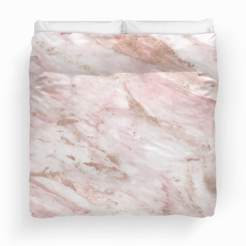 Pink Marble Rose Gold Accents Duvet Cover Bedding Set