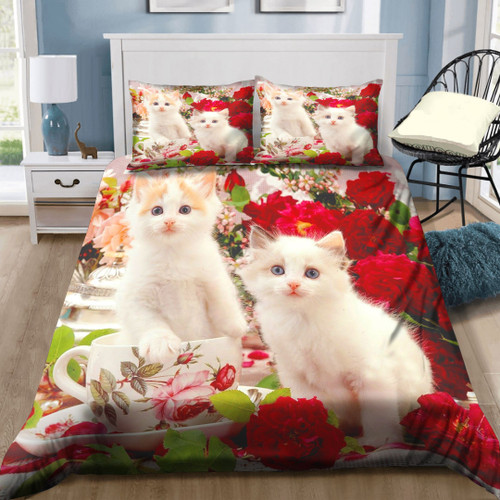 Lovely Kittens And Flowers Bed Sheets Spread  Duvet Cover Bedding Sets
