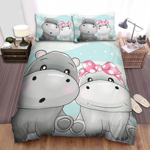 The Wild Animal - The Hippo Couple In Love Bed Sheets Spread Duvet Cover Bedding Sets