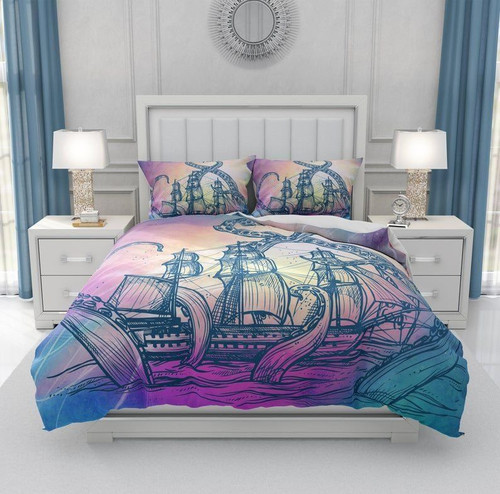 Octopus Sailboat  Bed Sheets Spread  Duvet Cover Bedding Sets