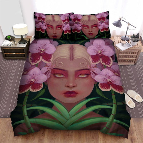 Orchids Girl Portrait Digital Painting Bed Sheets Spread Duvet Cover Bedding Sets