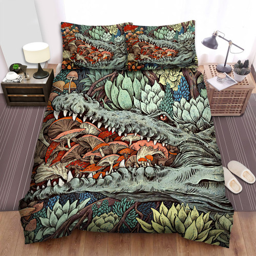The Crocodile Eating Mushrooms Bed Sheets Spread Duvet Cover Bedding Sets