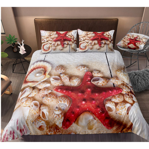 Seashell Conch And Starfish Bedding Set  Bed Sheets Spread  Duvet Cover Bedding Sets