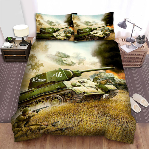 Military Weapon Ww2. Ussr Tank Fighting Beside T34 Bed Sheets Spread Duvet Cover Bedding Sets