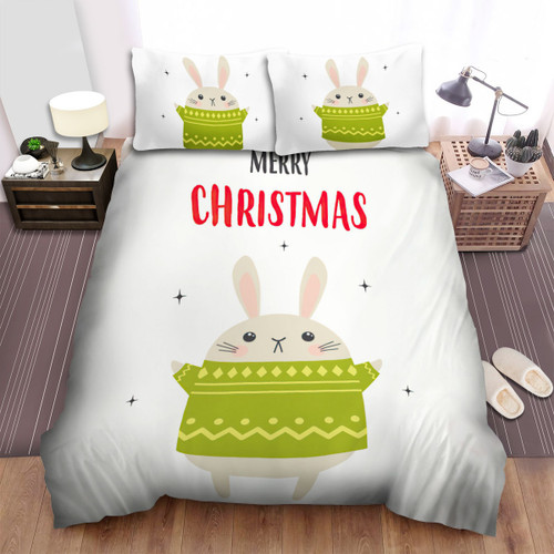 The Christmas Animal - Merry Christmas Green Sweater Bunny Bed Sheets Spread Duvet Cover Bedding Sets