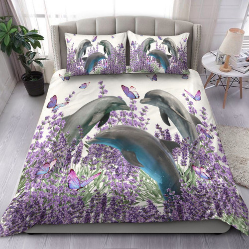 Dolphins And Lavender Duvet Cover Bedding Set